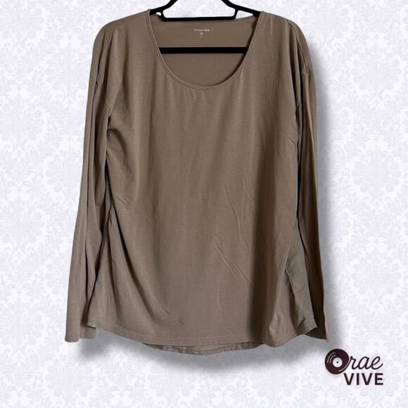 Garnet Hill S Small Mixed Media Top Silk Back Stretch Cotton Long Sleeve Taupe - Picture 1 of 5